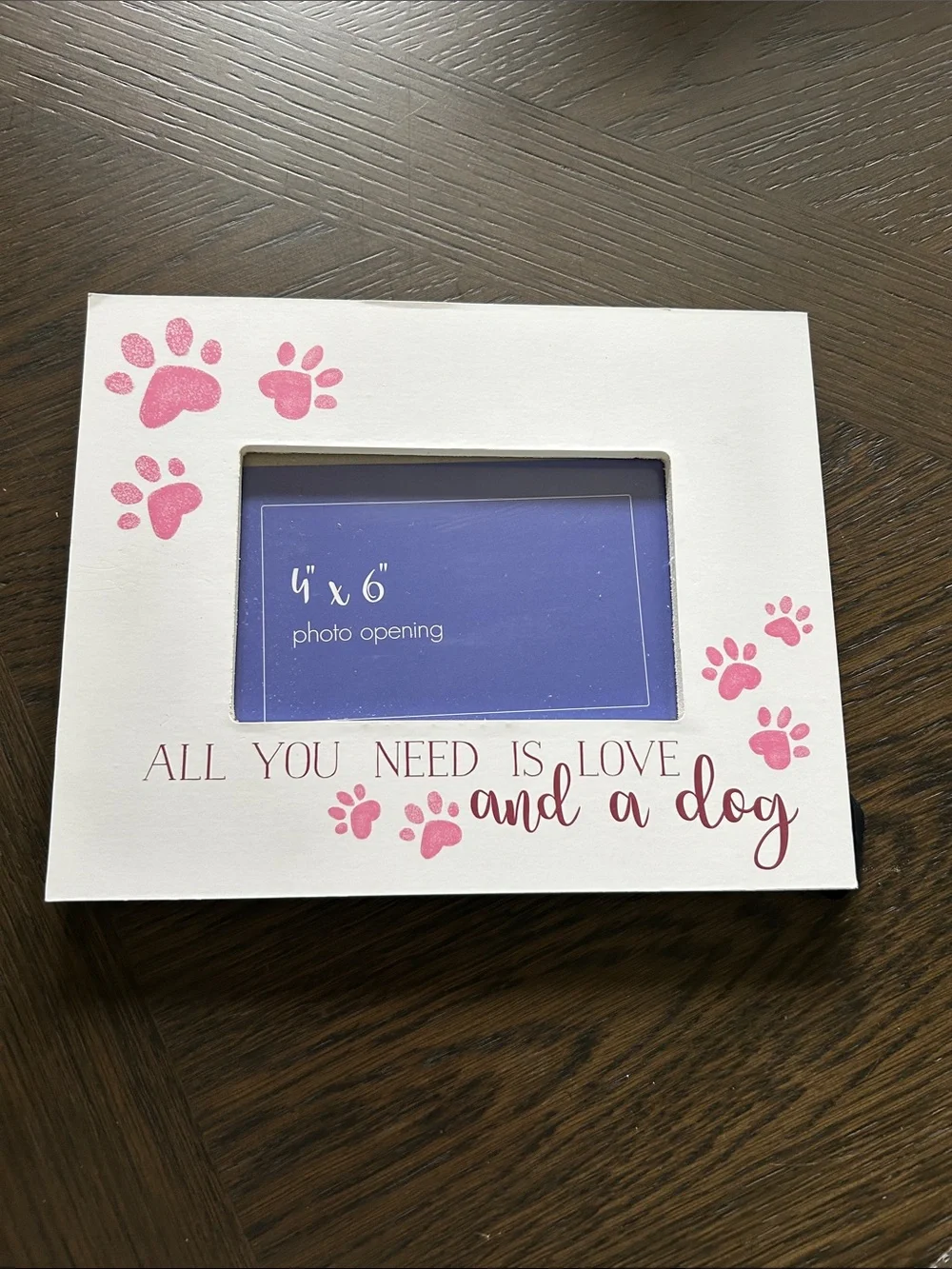 Pet Photo Frame with Pink Paw Prints - 'All You Need is Love and a Dog' NWT
